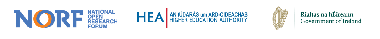 Banner with three logos from the National Open Research Forum, the Higher Education Authority and the Government of Ireland