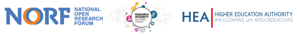 Three logos from the National Open Research Forum, the National Research Integrity Forum and the Higher Education Authority.