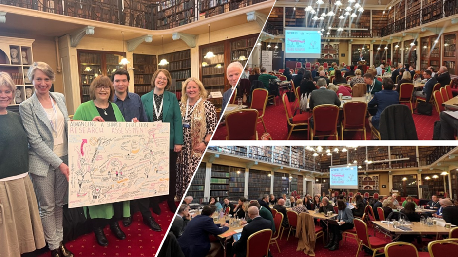 Collage of three photos showing participants at the workshop hosted by NORF and the National Research Integrity Forum at the Royal Irish Academy in Dublin, Ireland.