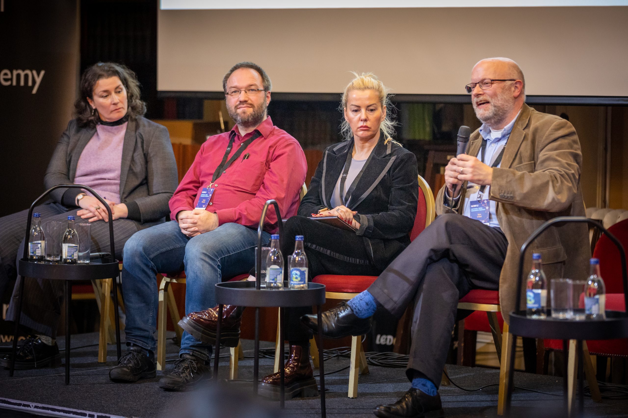 2023 Open Research Fund Project Leads left to right: Sally Smith, Armin Straube, Jo-hanna Ivers and Eoin O'Dell speaking at the National Open Research Festival 2023 at the Royal Irish Academy.