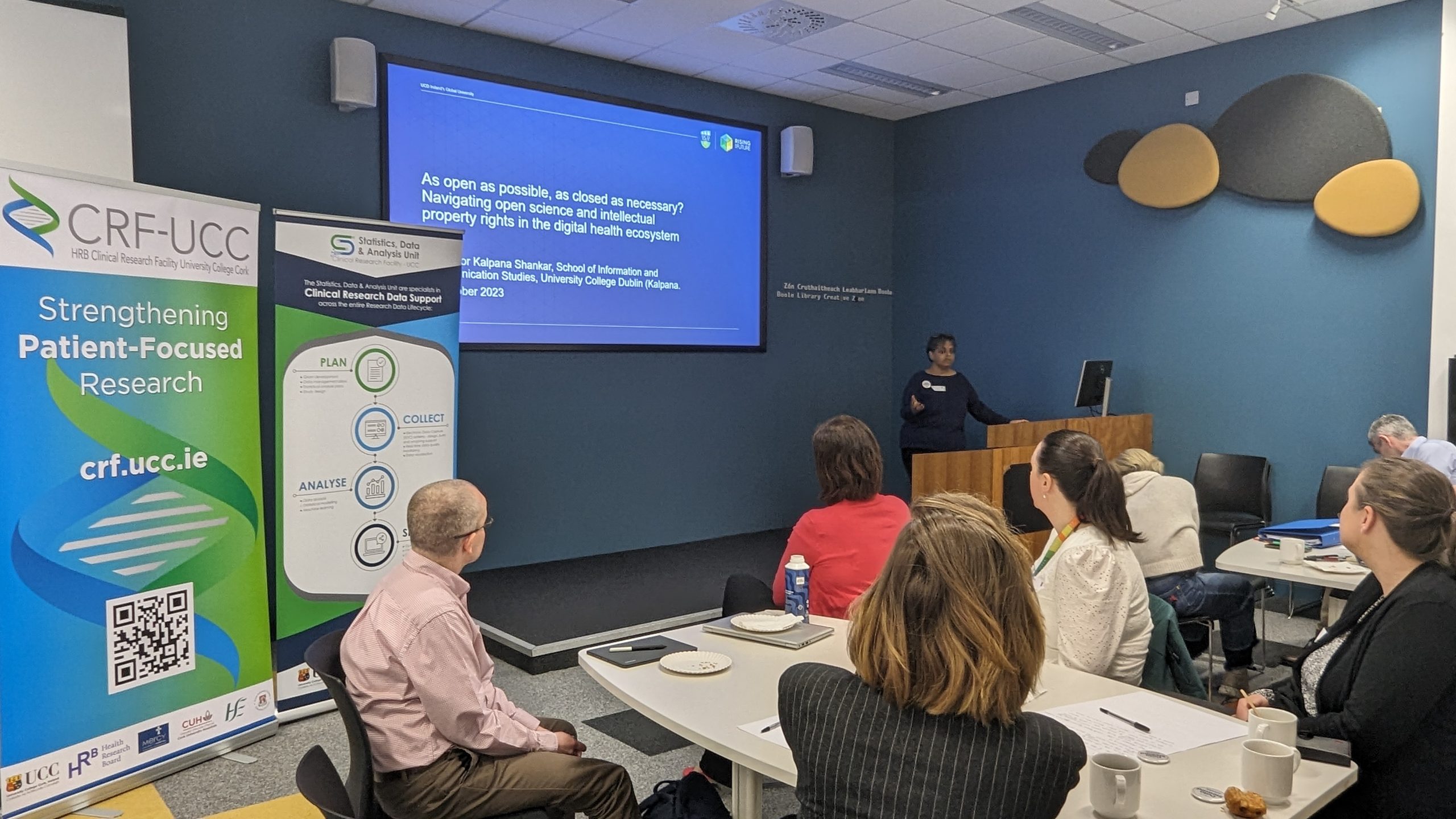 Professor Kalpana Shankar of University College Dublin presenting at a Sonrai event in University College Cork. 